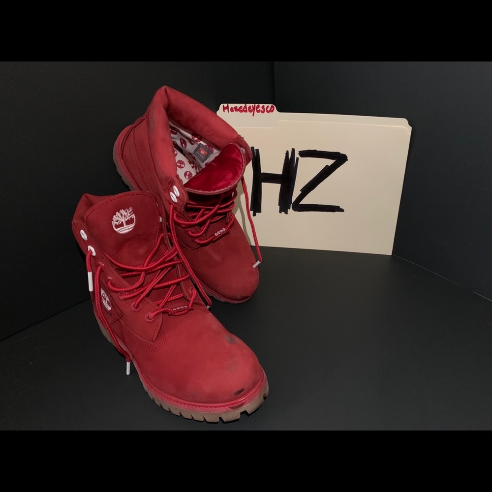 All Red Timberland Good Condition No box